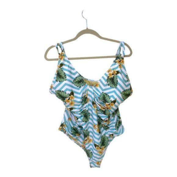 Marilyn Monroe Tropical Floral/Palm Leaf Print One-Piece Bathing Suit Sz 2X - Picture 3 of 8